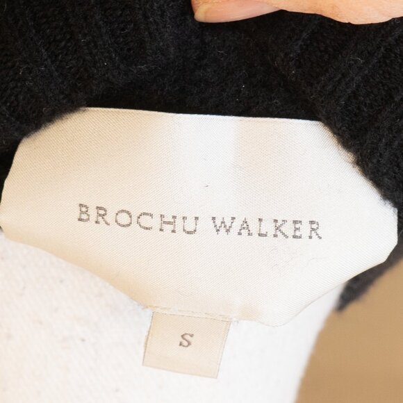 Brochu Walker Twofer Sweater Cashmere Wool Black Goth Layered Crew White Cuff - Picture 10 of 12